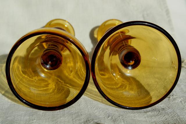 photo of amber glass barley twist candlesticks, pair of vintage Tiffin glass candle holders #3