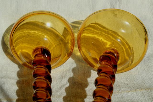 photo of amber glass barley twist candlesticks, pair of vintage Tiffin glass candle holders #4