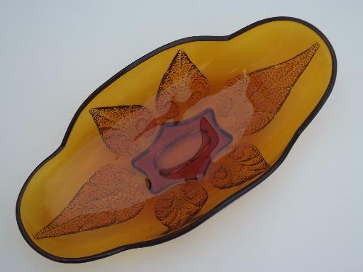 photo of amber glass celery tray, Anchor Hocking renaissance beaded  leaf pattern  #3