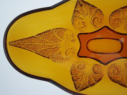 photo of amber glass celery tray, Anchor Hocking renaissance beaded  leaf pattern  #5