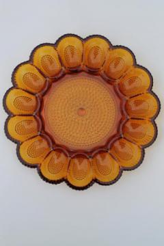 catalog photo of amber glass deviled egg plate, vintage Indiana glass egg plate relish tray