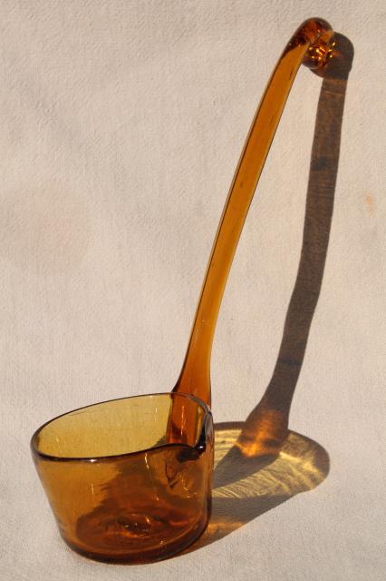 photo of amber glass punch ladle, vintage hand blown glass made in Mexico or Spain #1