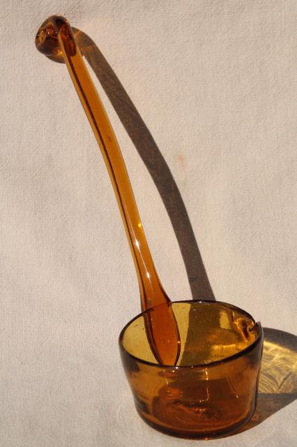 photo of amber glass punch ladle, vintage hand blown glass made in Mexico or Spain #2