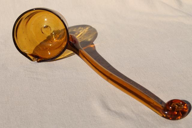 photo of amber glass punch ladle, vintage hand blown glass made in Mexico or Spain #3