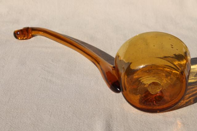 photo of amber glass punch ladle, vintage hand blown glass made in Mexico or Spain #4