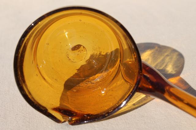 photo of amber glass punch ladle, vintage hand blown glass made in Mexico or Spain #6