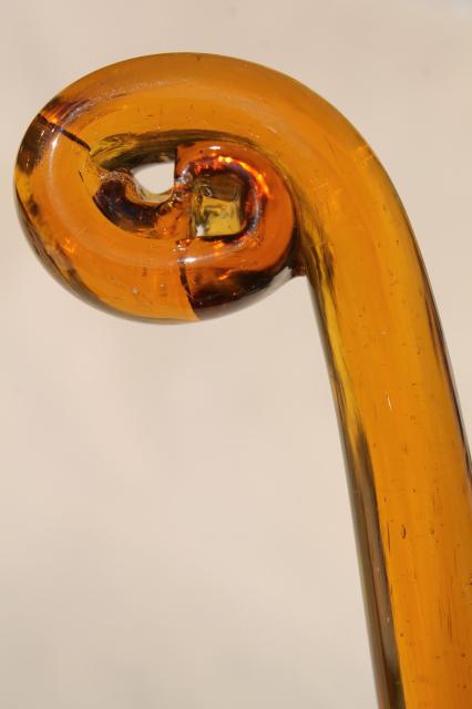 photo of amber glass punch ladle, vintage hand blown glass made in Mexico or Spain #7