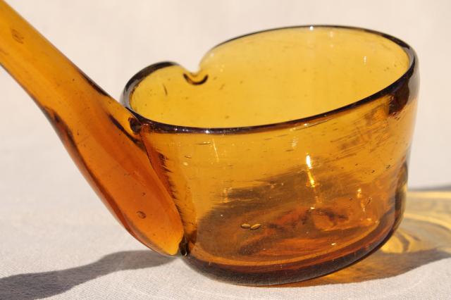 photo of amber glass punch ladle, vintage hand blown glass made in Mexico or Spain #8