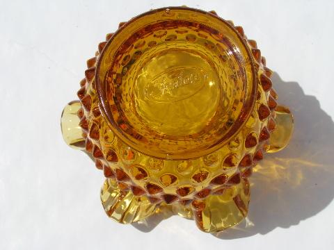 photo of amber glass ruffled hobnail vintage Fenton glass flower bowl vase #2