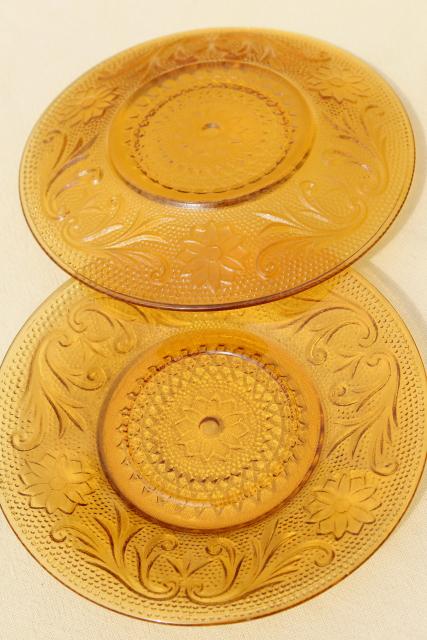 photo of amber glass sandwich daisy pattern cups & saucers, vintage Tiara / Indiana glass #6