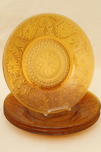 photo of amber glass sandwich daisy pattern dinner plates vintage Tiara / Indiana glass #1