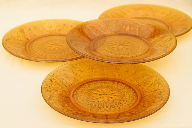 photo of amber glass sandwich daisy pattern dinner plates vintage Tiara / Indiana glass #3