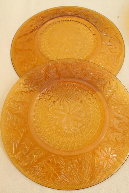 photo of amber glass sandwich daisy pattern dinner plates vintage Tiara / Indiana glass #5