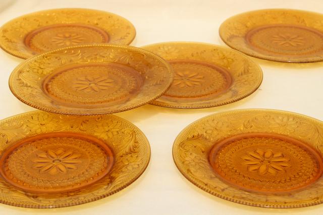 photo of amber glass sandwich daisy pattern luncheon plates vintage Tiara / Indiana glass #2