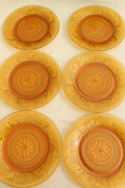 photo of amber glass sandwich daisy pattern luncheon plates vintage Tiara / Indiana glass #3