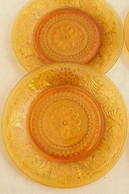 photo of amber glass sandwich daisy pattern luncheon plates vintage Tiara / Indiana glass #4