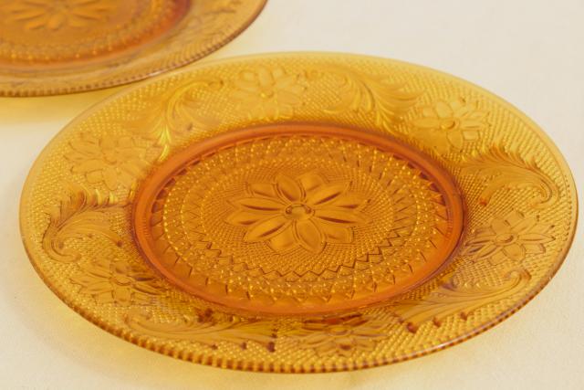 photo of amber glass sandwich daisy pattern luncheon plates vintage Tiara / Indiana glass #7