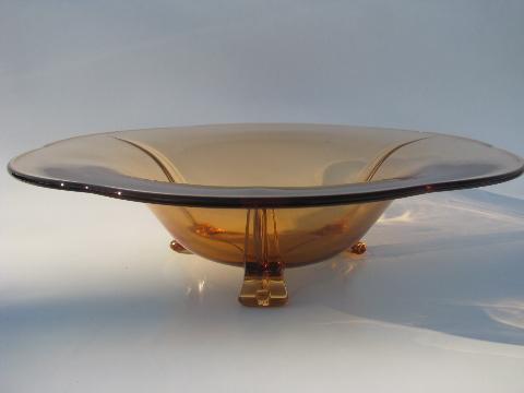 photo of amber glass vintage Fostoria three-toed footed console/centerpiece bowl #1