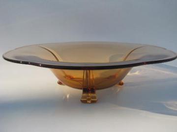 catalog photo of amber glass vintage Fostoria three-toed footed console/centerpiece bowl