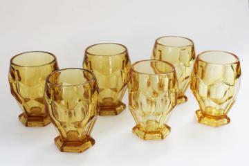 catalog photo of amber honeycomb glass footed tumbler drinking glasses, Georgian or Martha Washington