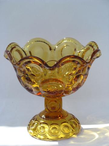 photo of amber moon & stars glass, small compote, candy dish or pedestal flower bowl #1