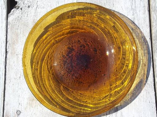 photo of amber swirl hand-blown glass plates, vintage Mexican art glass w/ pontil marks #3