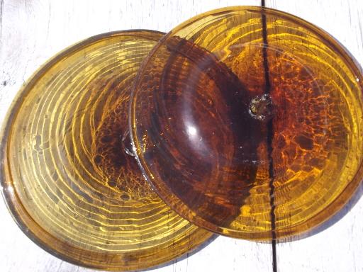 photo of amber swirl hand-blown glass plates, vintage Mexican art glass w/ pontil marks #5