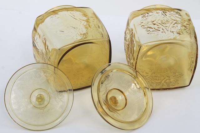 photo of amber yellow depression glass cookie biscuit jars, Indiana Recollection & Federal Madrid #7