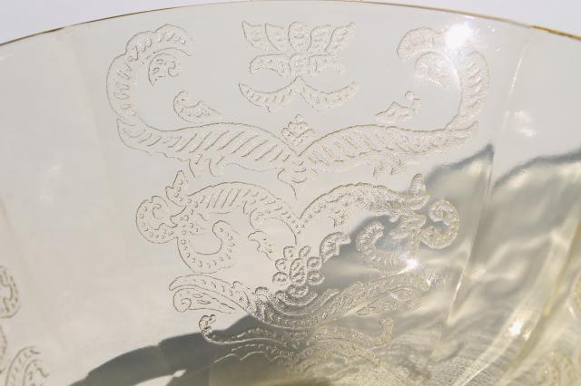 photo of amber yellow depression glass cream soup bowls, Madrid / Recollection pattern glass  #6