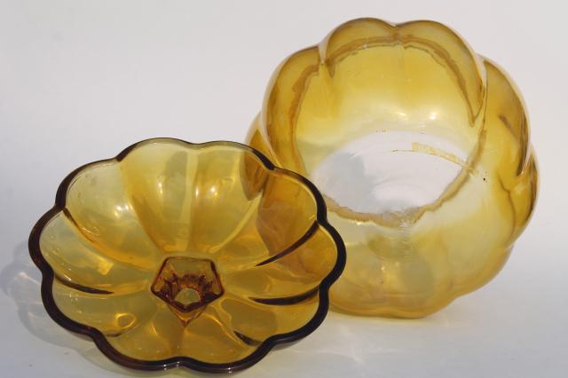 photo of amber yellow pumpkin, glass cookie jar canister for fall harvest table, Halloween or Thanksgiving #4