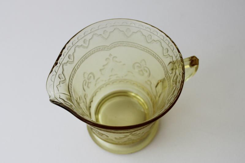 photo of amber yellow vintage depression glass cream pitcher, spoke pattern Federal Patrician  #2