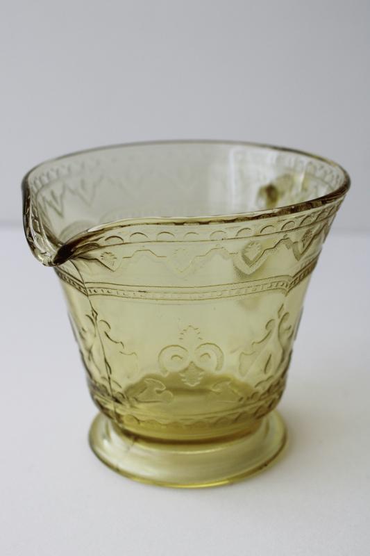 photo of amber yellow vintage depression glass cream pitcher, spoke pattern Federal Patrician  #3