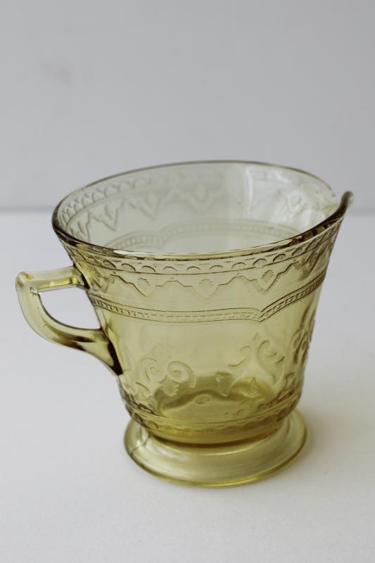 photo of amber yellow vintage depression glass cream pitcher, spoke pattern Federal Patrician  #4