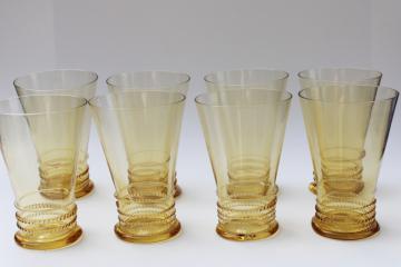 catalog photo of amber yellow vintage tumblers, Juliska drinking glasses beaded rope thread band