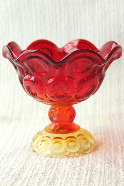 photo of amberina glass shaded red amber candy dish, vintage moon and stars pattern glass #1