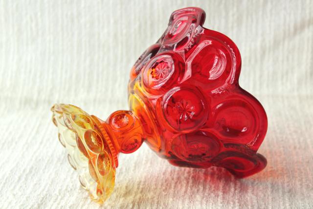 photo of amberina glass shaded red amber candy dish, vintage moon and stars pattern glass #3