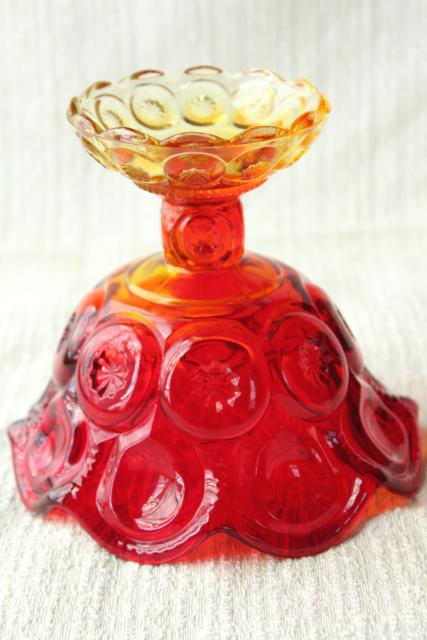 photo of amberina glass shaded red amber candy dish, vintage moon and stars pattern glass #4