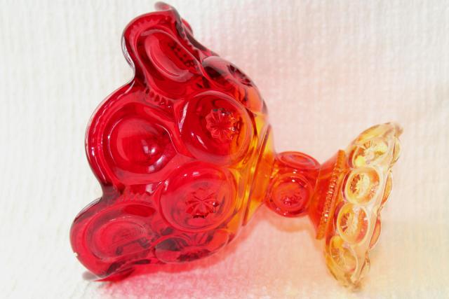 photo of amberina glass shaded red amber candy dish, vintage moon and stars pattern glass #6