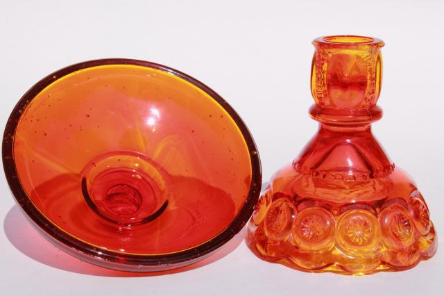 photo of amberina orange glass moon & stars fairy light, candlestick, bobeche & lamp shade set #4