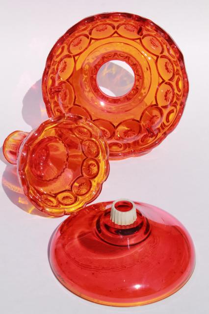 photo of amberina orange glass moon & stars fairy light, candlestick, bobeche & lamp shade set #6