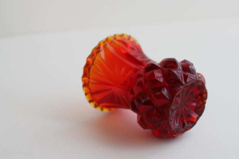 photo of amberina red colored glass toothpick holder or match vase, vintage pressed glass #3