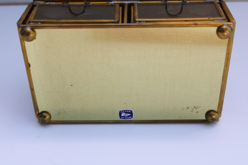 photo of amethyst glass & brass jewelry box w/ mirror and tiny drawers, hippie boho 70s vintage #8