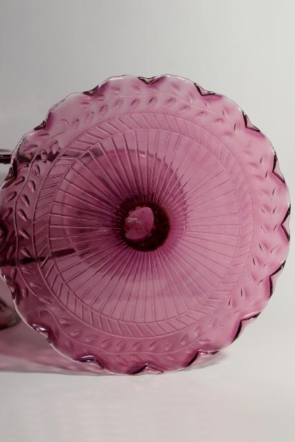 photo of amethyst pink colored glass cake stands, scalloped edge laurel vines, tower of graduated sizes #13