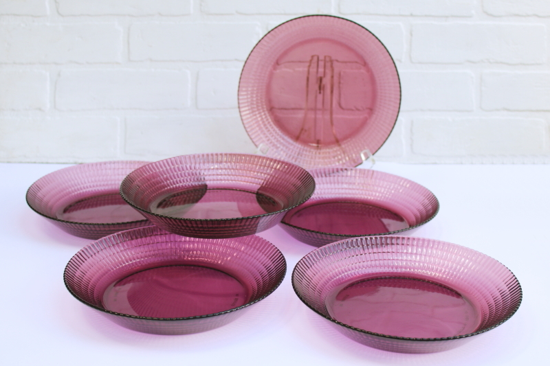 photo of amethyst purple Mexico glass dinnerware vintage Forte Crisa soup bowls set of 6  #1