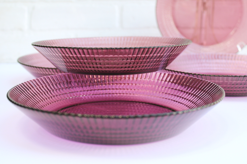 photo of amethyst purple Mexico glass dinnerware vintage Forte Crisa soup bowls set of 6  #5