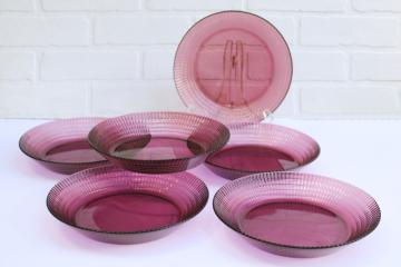 catalog photo of amethyst purple Mexico glass dinnerware vintage Forte Crisa soup bowls set of 6 