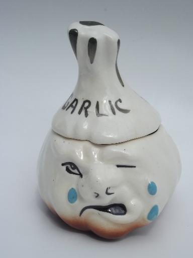 photo of anthropomorphic crying garlic keeper jar, vintage Japan - Holt Howard? #1