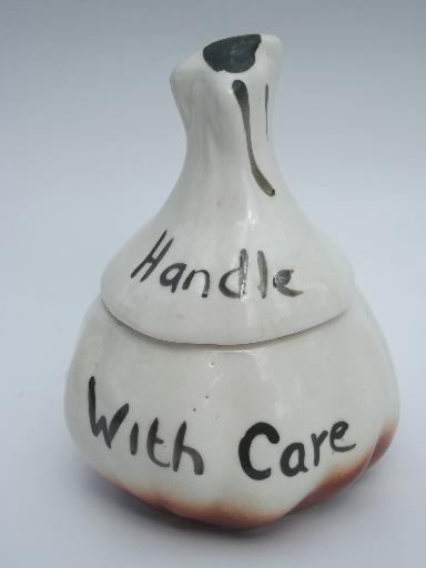 photo of anthropomorphic crying garlic keeper jar, vintage Japan - Holt Howard? #2