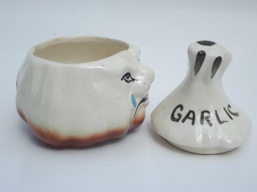 photo of anthropomorphic crying garlic keeper jar, vintage Japan - Holt Howard? #3