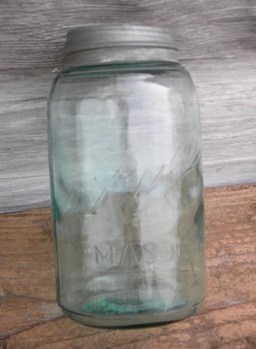 photo of antique 1 quart blue glass Ball Mason 3L storage jars, wrinkled glass #3